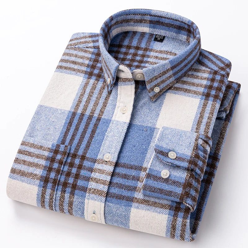Plaid Button-Down Shirt for Men - Light Blue/Black