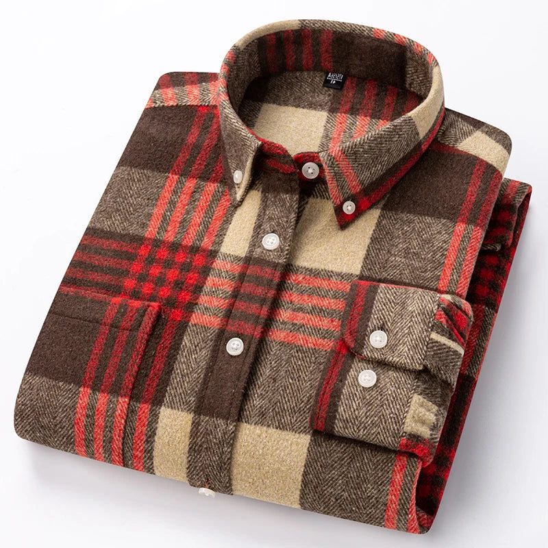 Plaid Button-Down Shirt for Men - Brown/Red