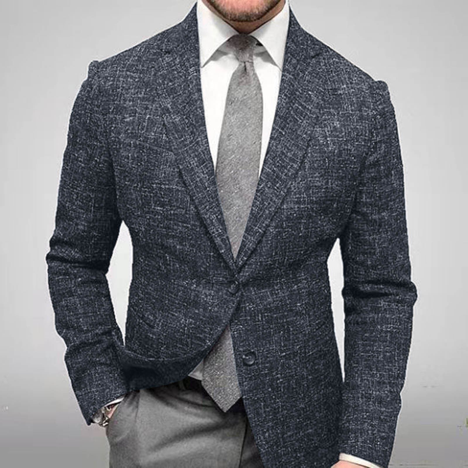Plaid Notch Lapel Blazer for Men - Black