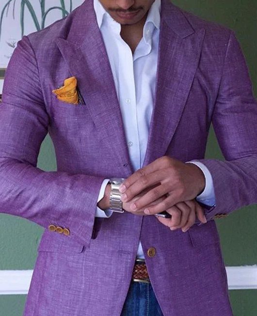 Plaid Notch Lapel Blazer for Men - Purple