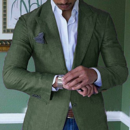 Plaid Notch Lapel Blazer for Men - Green