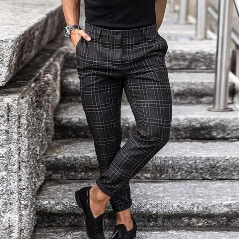 Plaid Slim Fit Chino Trousers for Men