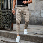 Plaid Slim Fit Chino Trousers for Men - Khaki