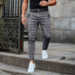 Plaid Slim Fit Chino Trousers for Men - Dark Gray