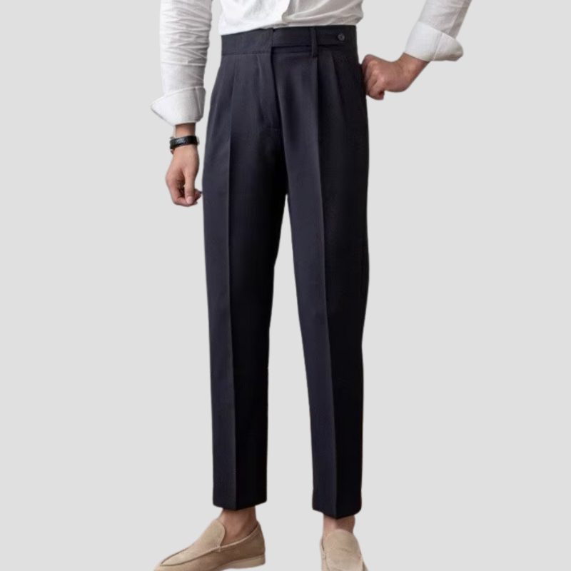 Pleated Slim Fit Trousers for Men - Black