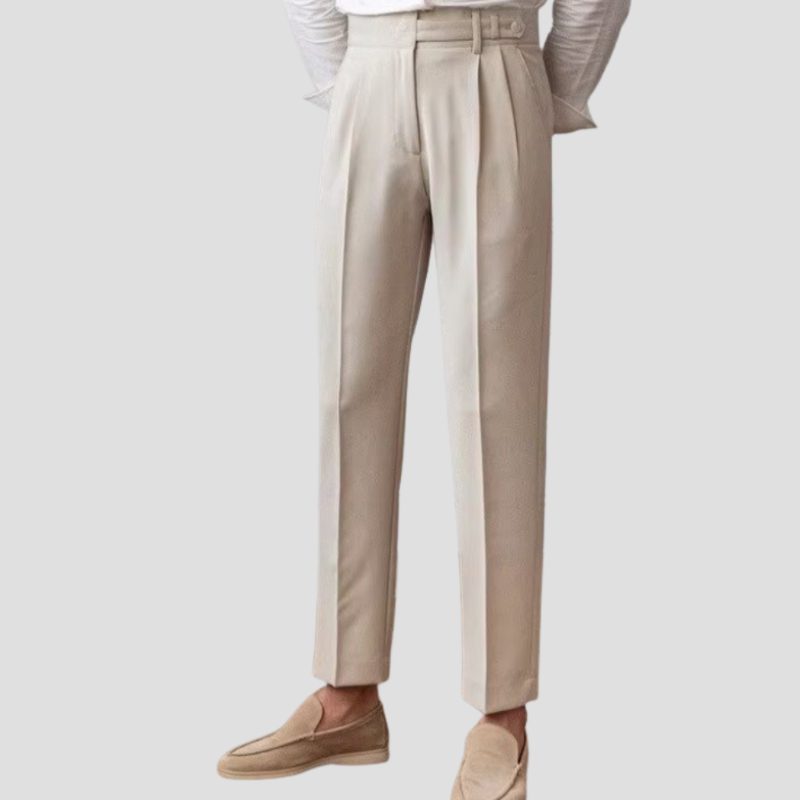 Pleated Slim Fit Trousers for Men - Beige