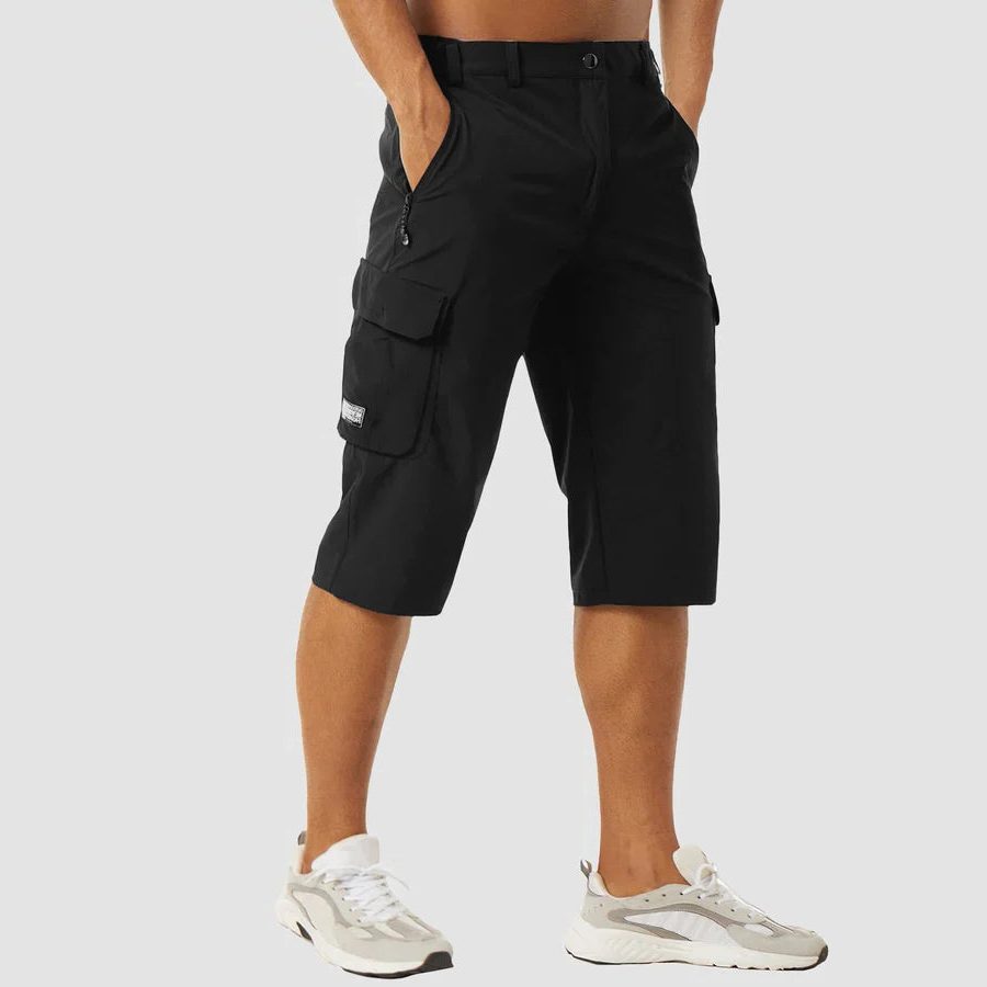 Quick-Dry Cargo Shorts with Multiple Pockets for Men - Black
