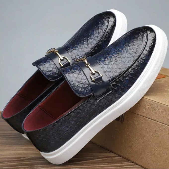 Quilted Slip-On Loafers for Men - Navy Blue