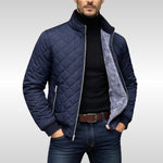 Quilted Stand Collar Jacket for Men - Navy Blue