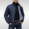 Quilted Stand Collar Jacket for Men - Navy Blue