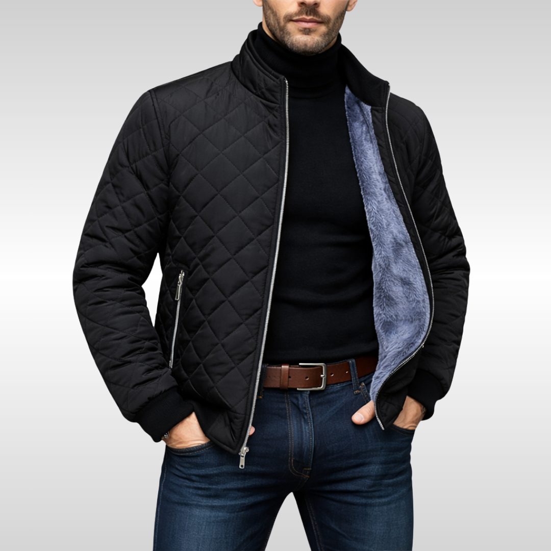 Quilted Stand Collar Jacket for Men - Black