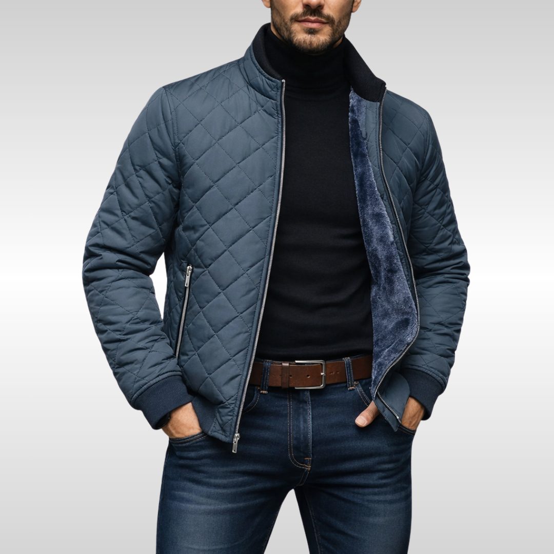 Quilted Stand Collar Jacket for Men - Grey