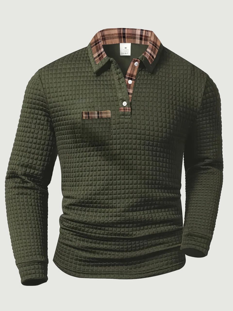 Quilted Textured Long Sleeve Polo Shirt for Men