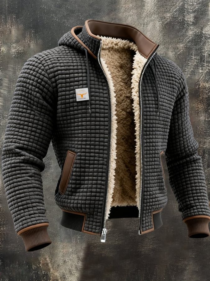 Quilted Zip-Up Jacket with Sherpa Lining for Men