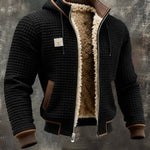Quilted Zip-Up Jacket with Sherpa Lining for Men - Black
