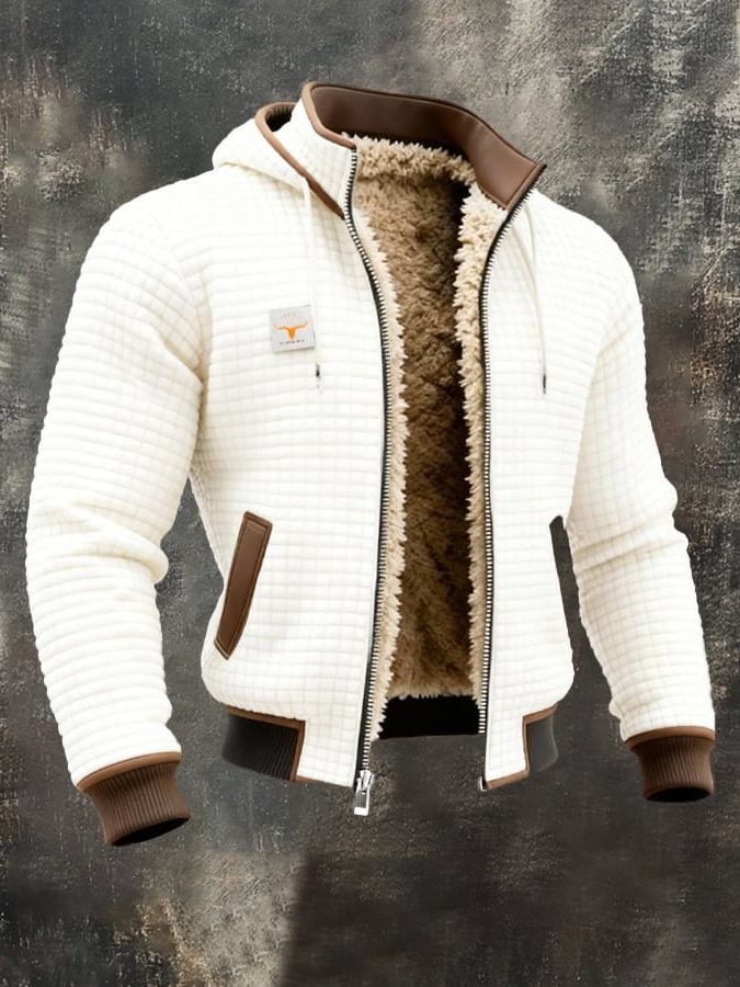 Quilted Zip-Up Jacket with Sherpa Lining for Men - White