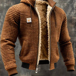 Quilted Zip-Up Jacket with Sherpa Lining for Men - Brown