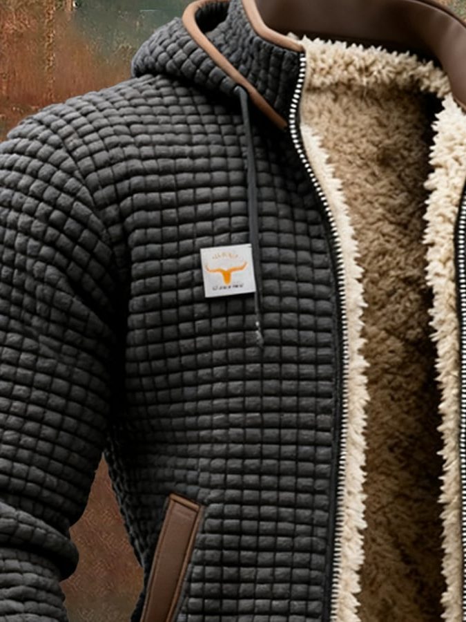 Quilted Zip-Up Jacket with Sherpa Lining for Men - View 7