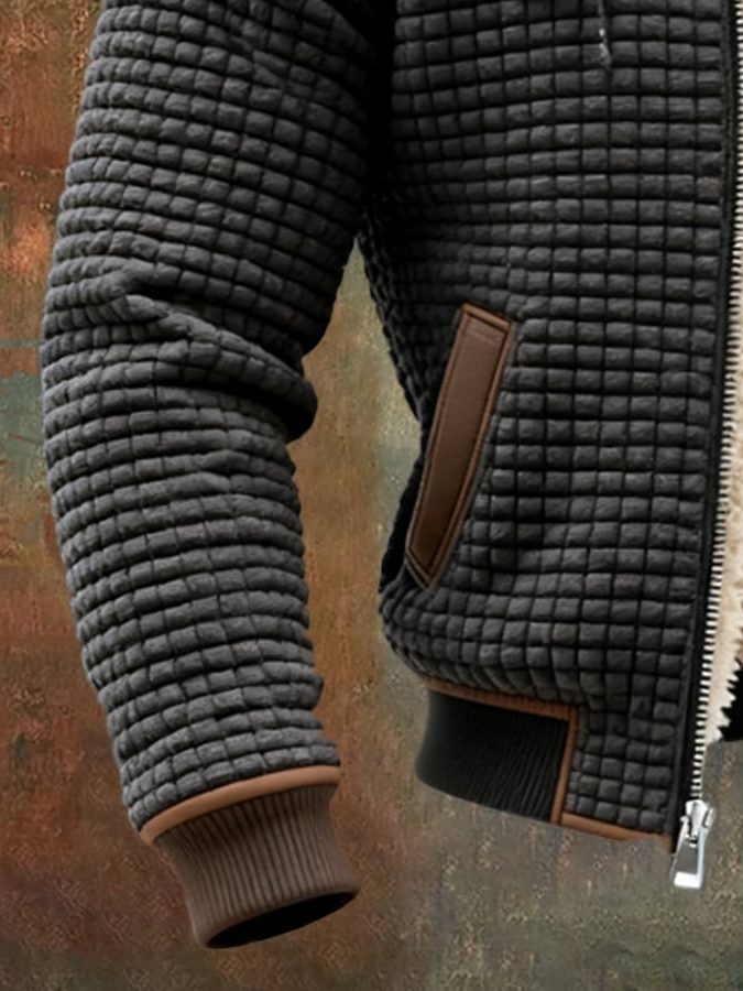Quilted Zip-Up Jacket with Sherpa Lining for Men - View 8