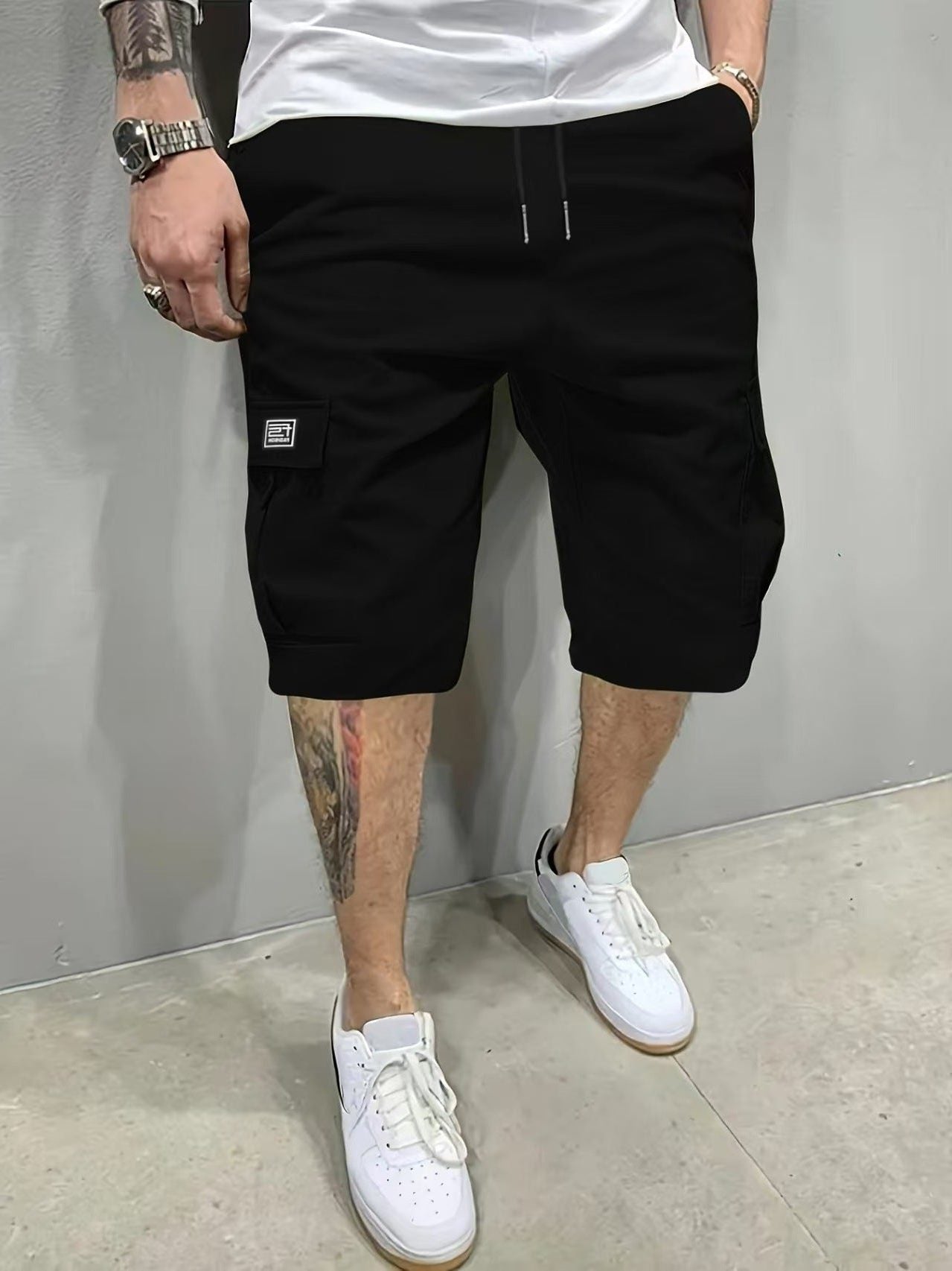Relaxed Cargo Shorts for Men - Black