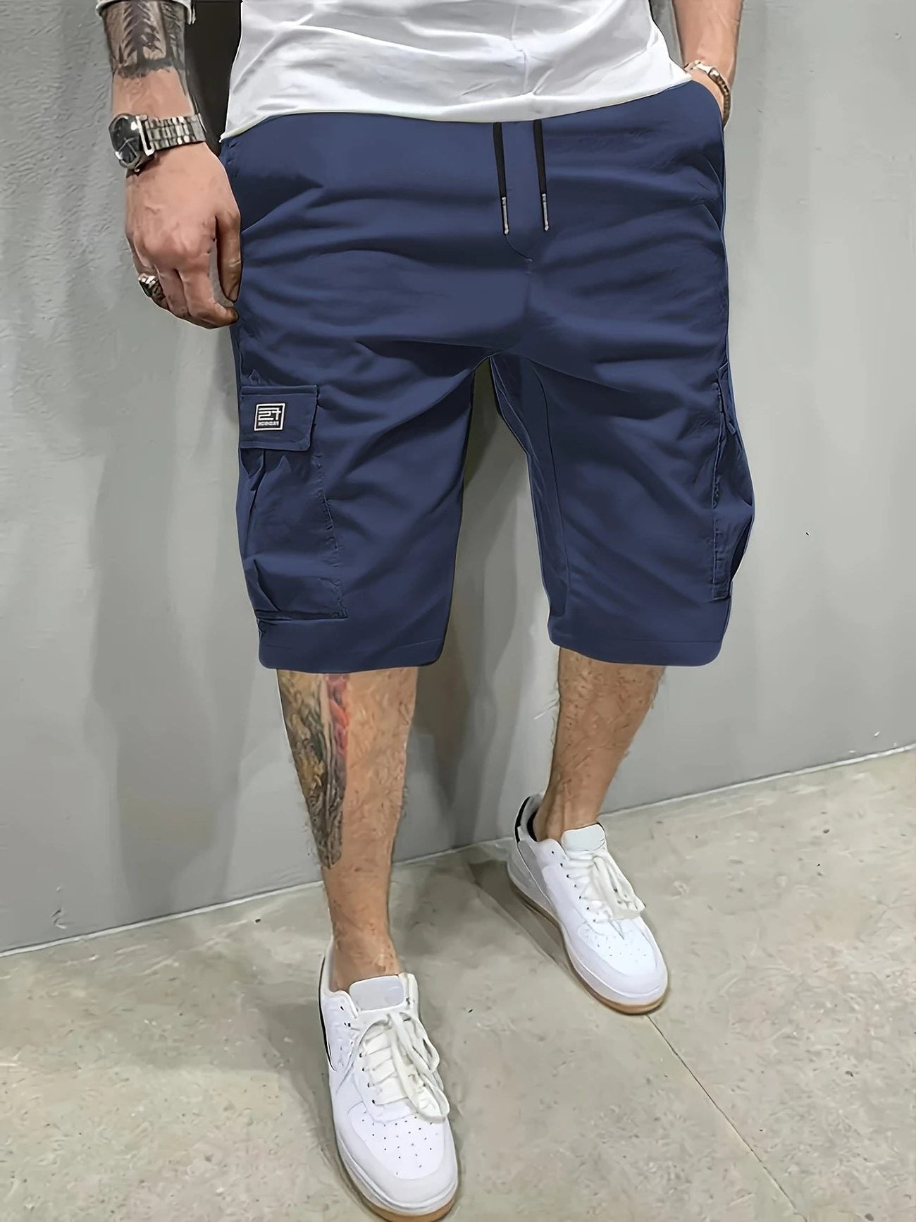Relaxed Cargo Shorts for Men - Navy Blue