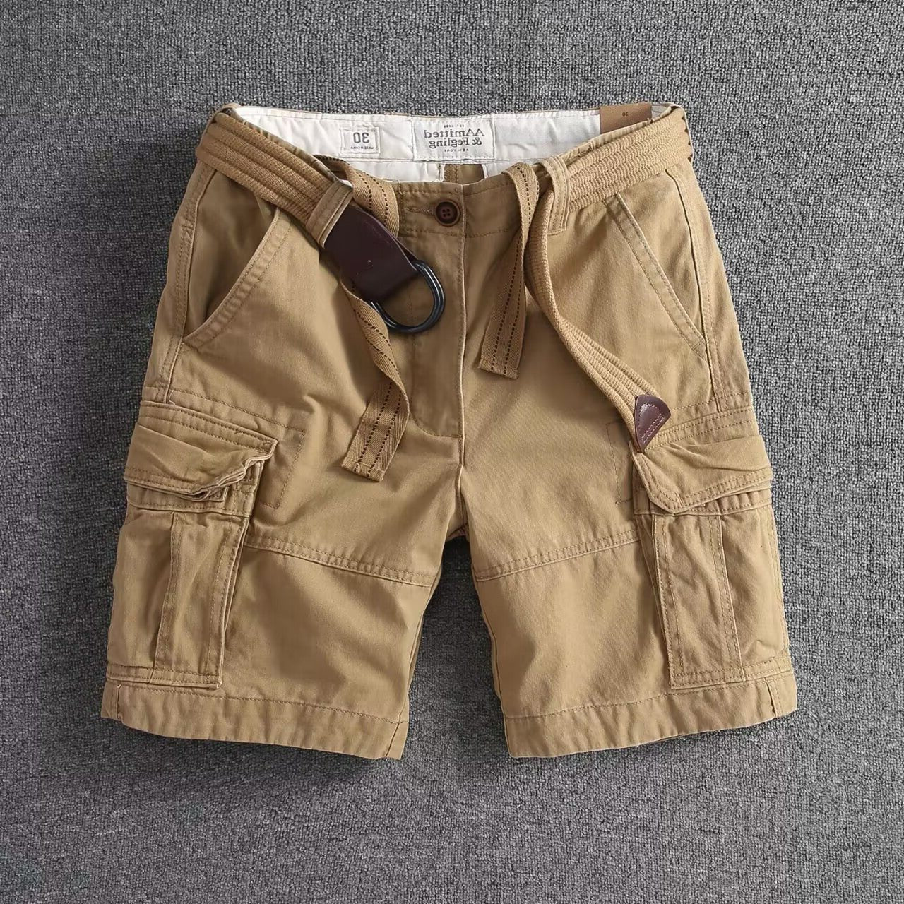 Relaxed Fit Cargo Shorts for Men - Khaki