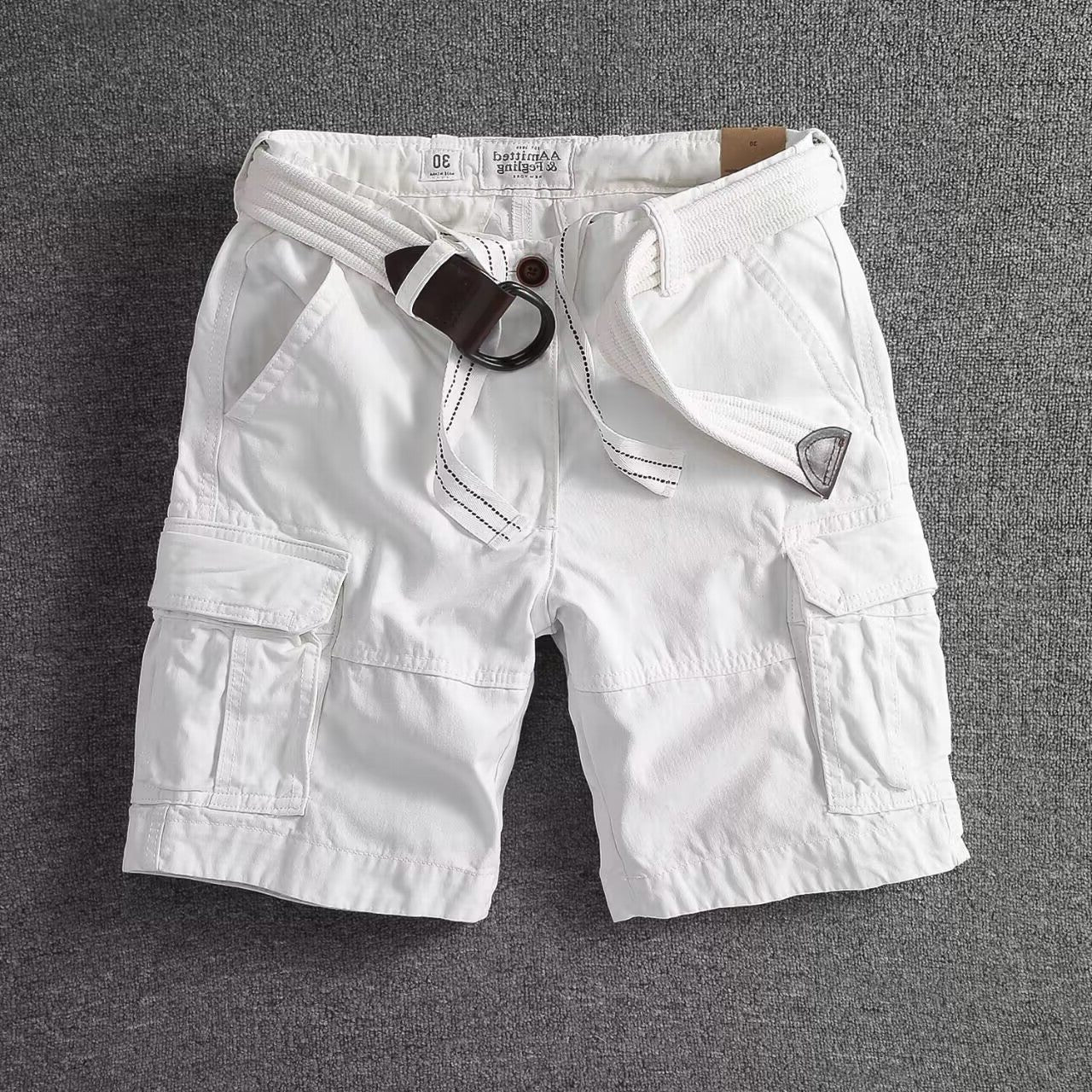 Relaxed Fit Cargo Shorts for Men - White