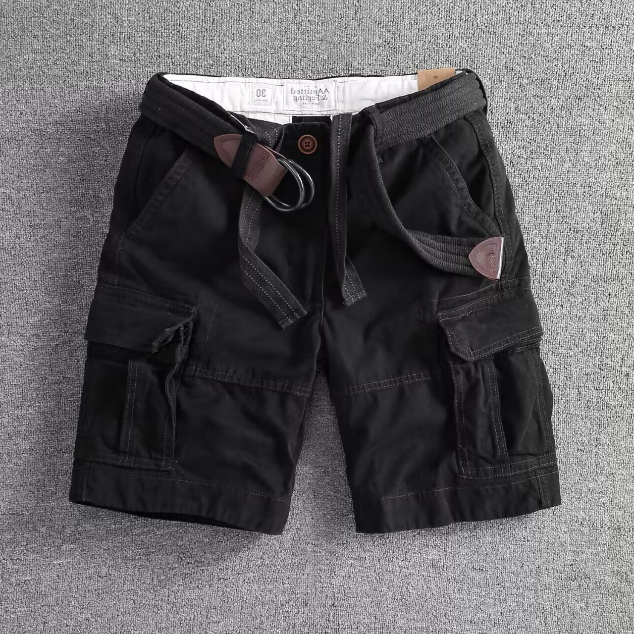 Relaxed Fit Cargo Shorts for Men - Black