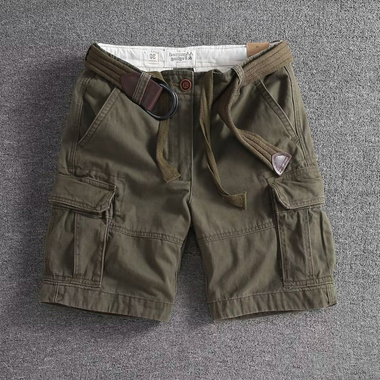 Relaxed Fit Cargo Shorts for Men - Olive Green