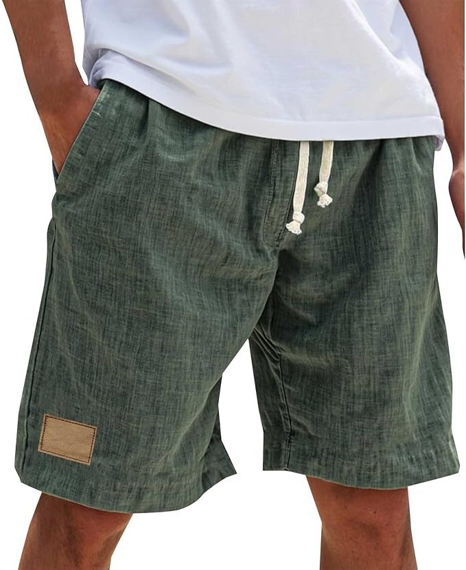 Relaxed Fit Cotton Shorts for Men - Army Green