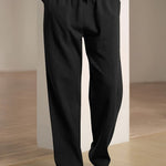 Relaxed Fit Drawstring Straight Leg Trousers for Men - Black