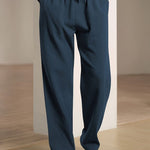 Relaxed Fit Drawstring Straight Leg Trousers for Men - Navy Blue