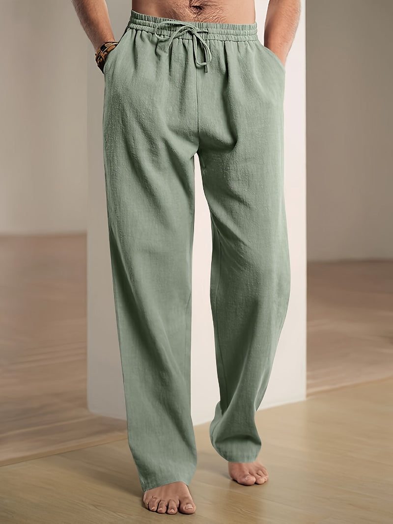 Relaxed Fit Drawstring Straight Leg Trousers for Men - Green