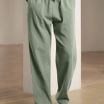 Relaxed Fit Drawstring Straight Leg Trousers for Men - Green