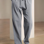 Relaxed Fit Drawstring Straight Leg Trousers for Men - Gray