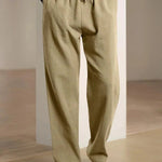 Relaxed Fit Drawstring Straight Leg Trousers for Men - Khaki
