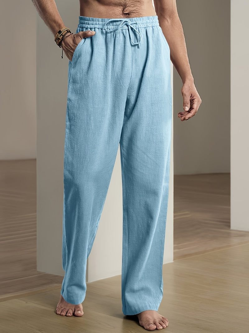 Relaxed Fit Drawstring Straight Leg Trousers for Men - Sky Blue