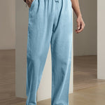 Relaxed Fit Drawstring Straight Leg Trousers for Men - Sky Blue