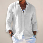 Relaxed Fit Linen Long Sleeve Shirt for Men - White
