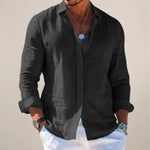 Relaxed Fit Linen Long Sleeve Shirt for Men - Black