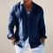 Relaxed Fit Linen Long Sleeve Shirt for Men - Navy Blue