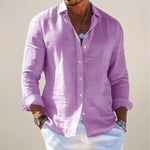 Relaxed Fit Linen Long Sleeve Shirt for Men - Purple
