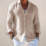Relaxed Fit Linen Long Sleeve Shirt for Men - Khaki