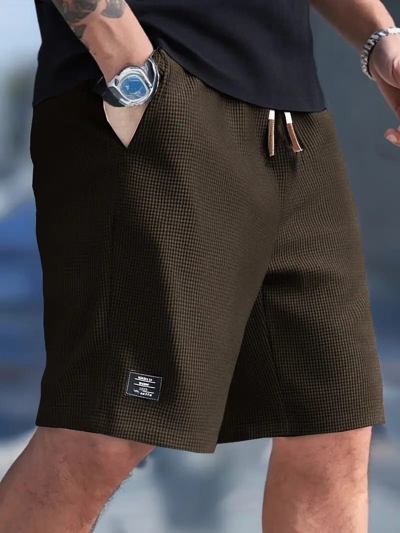 Relaxed Fit Ribbed Knit Shorts for Men - Dark Brown