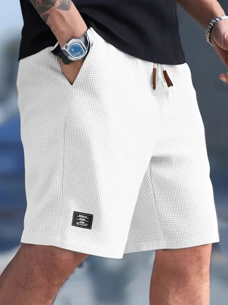 Relaxed Fit Ribbed Knit Shorts for Men - White