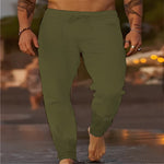 Relaxed Linen Straight Leg Trousers for Men - Green