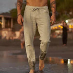 Relaxed Linen Straight Leg Trousers for Men - Khaki