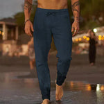Relaxed Linen Straight Leg Trousers for Men - Navy Blue