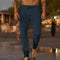 Relaxed Linen Straight Leg Trousers for Men - Navy Blue