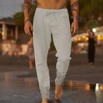 Relaxed Linen Straight Leg Trousers for Men - Light Gray